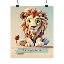 Load image into Gallery viewer, Watercolor Majestic Paws Personalized Matte Posters Nursery Gift Cute Baby Lion Pastel Pink  Wall Decor Safari Art
